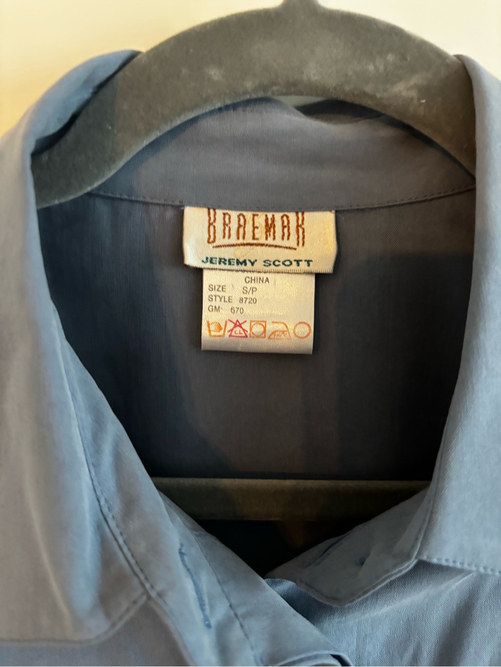 NWT Deadstock Vintage Jeremy Braemar 100% Silk Blouse Dusty Powder Blue S - Picture 4 of 5